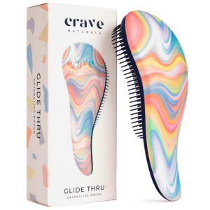 Crave Naturals Glide Thru Hair Brush – Detangler Brush for Curly, Straight, Wet or Dry Hair – Gentle Detangling Brushes for Adults, Kids, Toddlers – Hair Accessories for Women – 7.5×3 Soft Hazy Swirl
