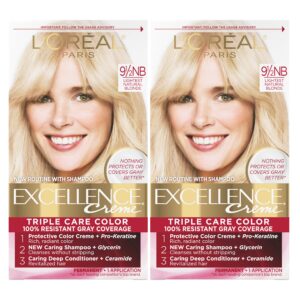 L’Oreal Paris Excellence Creme Permanent Hair Color, 9.5NB Lightest Natural Blonde, 100 percent Gray Coverage Hair Dye, Pack of 2