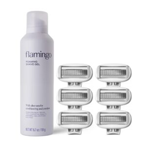 Flamingo Razors for Women 6 Count + 6.7 oz Foaming Shave Gel