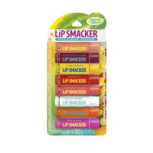 Lip Smacker Flavored Lip Balm Tropic Fever 8 Count (Pack of 1), Passion Fruit, Peach, Breezey-Teazey, Pina Colada, Grapefruit, Coca Cabana, Tangerine, Mango, Clear