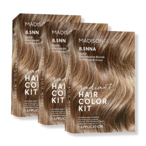 Madison Reed Radiant Hair Color Kit, Dark Neutral Blonde for 100% Gray Coverage of Resistant Gray Hair, Ammonia-Free, 8.5NNA Lusia Dark Blonde, Permanent Hair Dye, Pack of 3