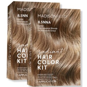 Madison Reed Radiant Hair Color Kit, Dark Neutral Blonde for 100% Gray Coverage of Resistant Gray Hair, Ammonia-Free, 8.5NNA Lusia Dark Blonde, Permanent Hair Dye, Pack of 2