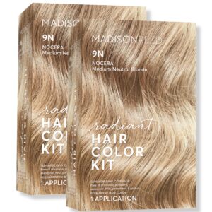 Madison Reed Radiant Hair Color Kit, Medium Neutral Blonde for Superior Gray Coverage, Ammonia-Free, 9N Nocera Blonde, Permanent Hair Dye, Pack of 2