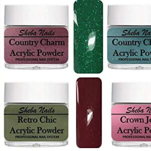SHEBA NAILS ACRYLIC Powder HOLIDAY TRADITIONS KIT – 1oz Jar each Evergreen> Cranberry> Olive> and Imperial