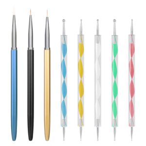 Artdone Nail Art Brushes Tools Set,5PCS Dotting Pens And 3 PCS Nail Painting Brushes For Nail Art Design…
