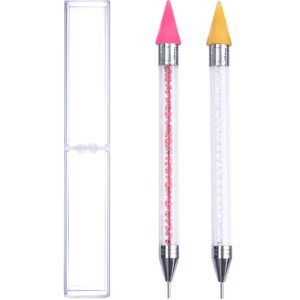 2 Pieces Nail Rhinestone Picker Dotting Pen Wax Pens Rhinestone Gems Crystals Pick Up Tool with Acrylic Handle for Nail Art DIY
