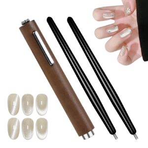 3Pcs Cat Eye Nail Magnet Magnetic Pen Tool Sets 3 In 1 Multifunctional Powerful Magnetic Cat Eye Gel Nail Polish Steel Ball Suction Art Design Accessories Wood Tools for Home Diy Salon Studio