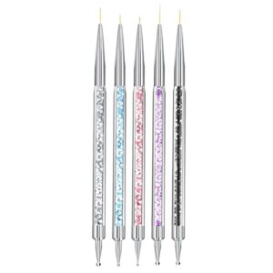 Double-Ended Nail Art Brushes 5PCS Nail Design Tools Kit Nail Liner Brush And Nail Dotting Pen For Nail Salon Home Nail Art Tools Kit Dotting French Tip Professional