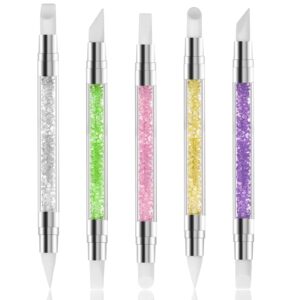 5 Pcs Nail Art Sculpture Pen Dual Tipped Silicone Nail Tools Rhinestone Nail Polish Acrylic Carving Pen for Design Nail Foil Carving Drawing Effect Shaping Drawing Nail Tools for Home Salon
