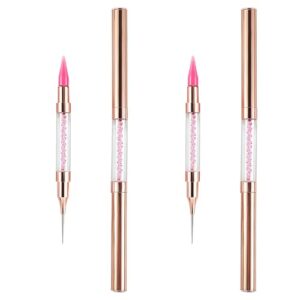 Orybot 2Pcs Dual-Ended Nail Rhinestone Picker Dotting Pen,Diamond Stick Crayon Nail Art Pen,Wax Tip Rhinestone Pen Tool,Nail Art DIY Decoration Tool,Beads Gemstone Crystal Stud Earring Picker(Pink）