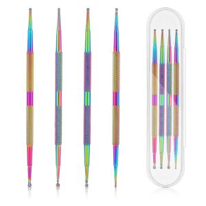 Jeffdad Nail Dotting Tool, 4 Pcs Professional Double-ended Nail Art Tools with Box, Dot Pen Metal Dot pen Nail Polish Paint Pen Dot Diamond Pattern Stainless Steel Dotting Tools Nail art(color)