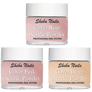 SHEBA NAILS Cover Concealer Acrylic Powder Variety Kit – Cover Pink> Cover Rose> and Cover Beige 1/4oz each