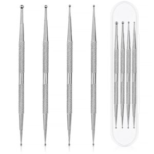 Jeffdad Nail Dotting Tool, 4 Pcs Professional Double-ended Nail Art Tools with Box, Dot Pen Metal Dot pen Nail Polish Paint Pen Dot Diamond Pattern Stainless Steel Dotting Tools Nail art(silver)