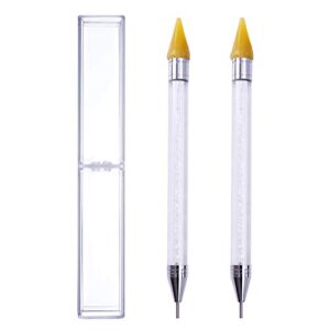 Sweetlawa 2Pcs Wax Rhinestone Picker Dotting Pen Dual Ended Rhinestones Gems Crystals Studs Picker Wax Pencil with Rhinestone Handle Nail Art DIY Decoration Applicator Tool