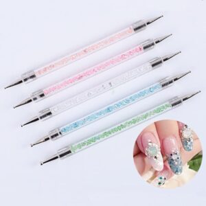 WOIWO Nail Tools And Supplies Double Fingernail Dot Pen Diamond Transparent Pole Dot Pen Dot Needle 5 Pieces/Set