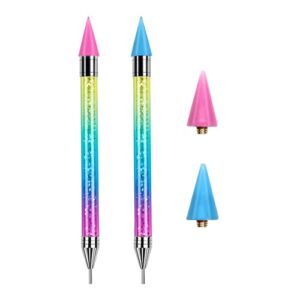 Erinde 2PCS Rhinestone Picker Tool, Acrylic Handle Wax Pencil for Rhinestones, Dual-Ended Diamond Painting Dotting Pen DIY Nail Art Tool with 2 Extra Wax Tips, Rainbow