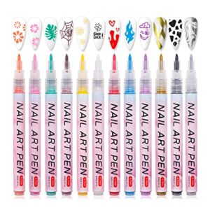 Csdpjnhk Nail Drawing Pens 3D Nail Art Pens Sets Fine Tip DIY Nail Art Manicure Tools For Painting Nail Beauty Adorn (12 Colors) Nail Painting Pens