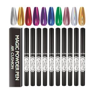 RoseFlower 10pcs Air Cushion Nail Powder Pen>Chrome Nail Powder Pen>Rose Gold Silver Nail Glitter>Metallic Chrome Air Pen Holographic Powder>Manicure cushion magic pen>Magic Mirror Powder