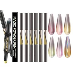 RoseFlower 6 pcs Double Head Air Cushion Nail Powder Pen>Chrome Nail Powder Pen>Chrome Air Pen Holographic Powder>Manicure Cushion Magic Pen>Rose Gold>Silver>Pink>Champagne Nail Aurora Powder