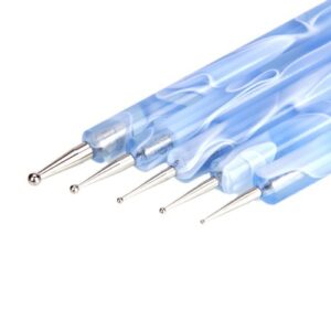 5 X 2 Way Double Ended Marbleizing Painting Dotting Pen Set Nail Art Manicure Pedicure Tools (blue)