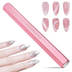 COMNICO Cat Eye Nail Magnet Tool Magnetic Gel Nail Polish Magnet Wand Double-Ended Hexagon Strong Magnets Sticks Nail Art Design Tools Accessories for Personal Home DIY Nail Studio Salon (Pink)