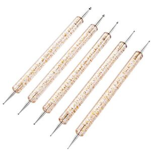 Amoin 2 Way Dotting Pen Tool Nail Art Tip Dot Paint Manicure Kit, Pack of 5 (Golden)