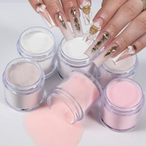 6Colors/Set Acrylic Powder Glitters Professional Carving Nail Polymer Tip Extension French Pink White Clear Adhesive Rhinestone Nail Art Supplies 3D Tips Sculpting Crystal Nail Dipping
