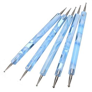 2 Way Double Ended Dotting Pen, TheBigThumb 5pcs Blue Nail Art Dot Painting Pen Marbleizing Pens Manicure Pedicure Tool Accessories for Home Nail Salon Women Use