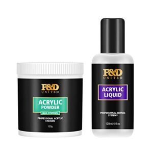 P&D Professional Nail Acrylic Powder Polymer 4oz 120ml + Acrylic Liquid Monomer (Clear Pink Acrylic Powder + Acrylic Liquid Monomer)