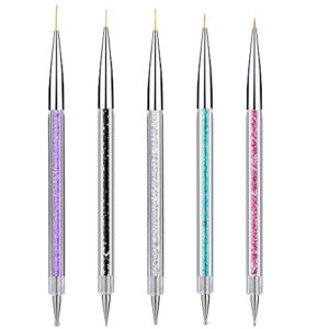 5Pcs Nail Art Liner Brushes, Mwoot Dual Tipped Painting Drawing Nail Design Brush Pen, Nail Art Brush Dotting Pen