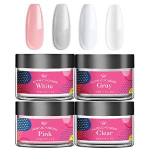 Vafee Nail Acrylic Powder Set – 4 Colors Clear Pink White gray> Nail Art Powder for Doing Acrylic Nails. MMA free. 4 OZ Nail System 1 OZ/PCS