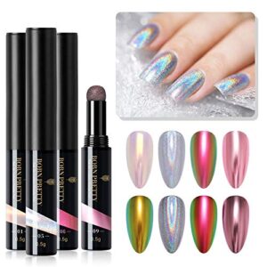 BORN PRETTY Chrome Nail Powder Pen Holographic Air Cushion Nail Magic Powder 4 Colors Colorful Aurora Chameleonic Mirror Nail Powder Nail Art Tool,4 Packs