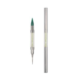 Dual End Rhinestone Pen Tool Nail Rhinestone Picker Dotting Tool,Dual End Rhinestone Pen Tool,Dual Tips Pick Up Applicator with Lid,Crystals Nail Salon Home Use,Nail Salon Home DIY Nails (Green)