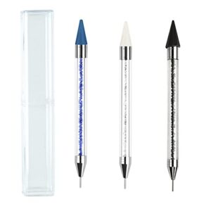 3PC Dual Heads Acrylic Metal Dotting Wax Pen Rhinestones Gem Picker Crystal Picking Nail Art Studs Dotter DIY Point Drill Tools (B)