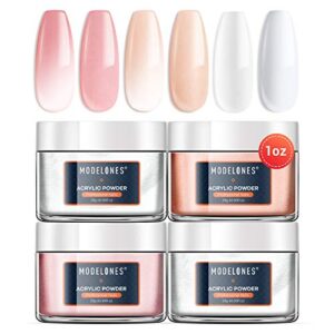modelones 4 Colors 28g/1oz Acrylic Powder Nail Kit French Manicure Professional Nail Acrylic Powder Clear/White/Pink/Nude for Beginner Starter Set Nail Art Powder 4 OZ Nail System