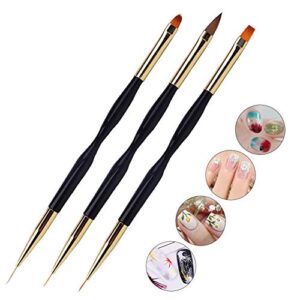 Kolefei 3Pcs Nail Art Pen Brush Acrylic Round Flat Painting Drawing Liner Manicure Tools for Home