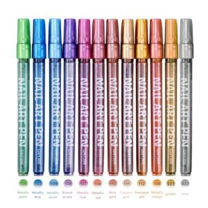 Nail Art Pens Set – Nail Polish Pens Graffiti Nail Dotting Tools Acrylic Paint Pens Drawing Painting Point Liner Pen for Nails Art Design Manicure Nail Pens for Salon DIY (12 Pcs Peal Metal Color)