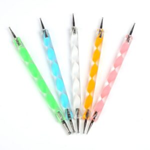 5Pcs 2 Way Dotting Pen Tool Nail Art Tip, Multicolor Dotting Tool Set, Dot Paint Manicure kit, for Embossing Pattern Clay Sculpting Nail Art Pen-010
