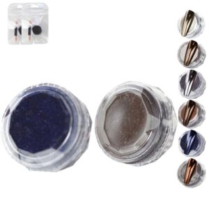 Chrome Nail Powder> 2 Jars Maillard Style Coffee Brown Chrome Nail Powder Holographic Metallic Mirror Effect with Sponge Applicators> Winter Nails Art Design Decorations (dark brown+blue)
