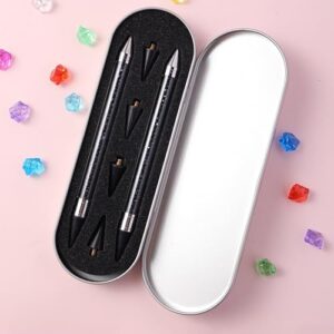 Rhinestone Picker Dotting Pen, Nail Dotting Tool Double Head Wax Pen, Rhinestone Pickup Tool for DIY Nail Art(2 PCS Black)