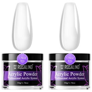 ROSALIND Acrylic Powder Set> Clear Acrylic Nail Powder 2 Colors Professional Polymer Powder Nail Set for Beginner> Clear Nail Acrylic Powder for French Nail Extension> No Nail Lamp Needed