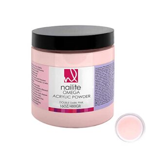 Nailite Omega – Professional Acrylic Powder for Nail Extension System> Extra Adhesion> Resistant> EMA Formula and Non-Yellowing Effect – Double Dark Pink (16 Oz.)