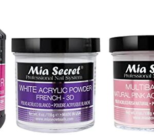 Mia Secret Liquid Monomer 8 oz + Powder 4 oz x 2 (WHITE + NATURAL PINK)