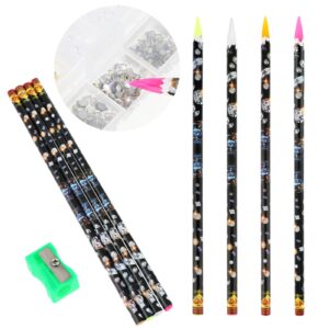 4Pcs Self Adhesive Resin Rhinestones Picker Pencil>Mabor Nail Point Diamond Drill Pen with Pencil Sharpener Gem Pick up Tools for Girls Women Nail DIY Decoration