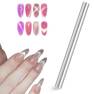 Qianyu Nail Magnet Tool Double-head Nail Polish Magnet Pens Stick Cylindrical 3D Magnetic Cat Eye Gel Polish Nail Art Tool (Silver cylindrical nail art stick)
