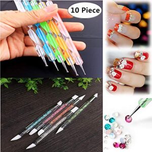 5pcs Mandala Dotting Tools + 5pcs Nail Art Gel Carving Pens, Magnoloran Acrylic Dotting Tool Nail Silicone Brushes set Pottery Clay Sculpting Tools Nail Art Painting Tools Set for Nail Art, Rock Paint