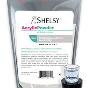 SHELSY Clear Acrylic Powder Bulk 16 oz – Professional Nail System. Long-Lasting Self-Leveling Acrylic Nail Powder 1 Lb with 2 oz empty plastic Cosmetic Jar and glass crystal Dappen Dish