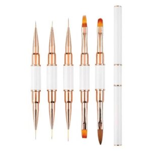 5pcs Nail Art Brush Set>Double-Ended Nail Art Brushes for Long Lines>Painting Polishing Detail Tools Art Design Pen for Nail Art Salon Home DIY Manicure(COLOR:White)