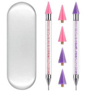 2 Pack Rhinestone Picker Tool Dotting Pen with 4 Wax Tips, Wax Pencil for Rhinestones, Crystal Gem Diamond Jewel Applicator, Rhinestone Tool for Crafting Bedazzling DIY Nail Art