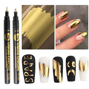 Fcozpjk Chrome Gold Marker Pen for Nail Art>2PCS 1mm 2mm Mirror Effect Gold Polish Liner Pen>Metallic Painting Gel Marker Pen>Swirls Wave French Tips Drawing Pen>Manicure Tools